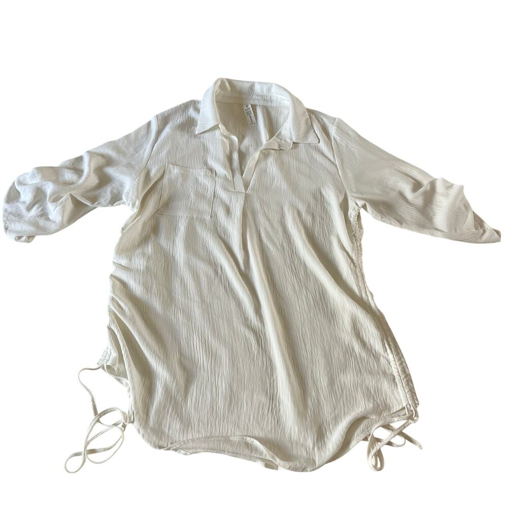 White Shirt Swim Coverup Plus Sz XXL Ruched Vacation Cruise Preppy Minimalist